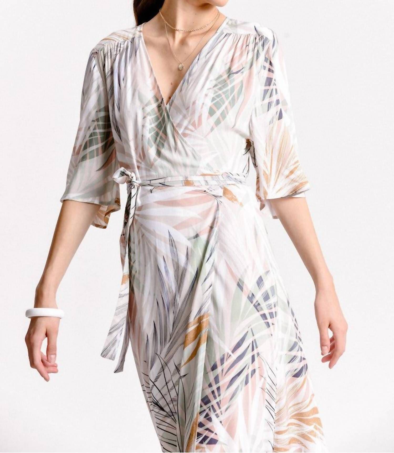 PRINTED SUNSET PALM WRAP DRESS IN BEIGE PALM BEACH, , alternate image number 7