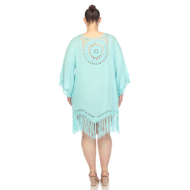 White Mark Crocheted Fringed Trim Dress Cover Up, Mint / Mint, alternate image number null