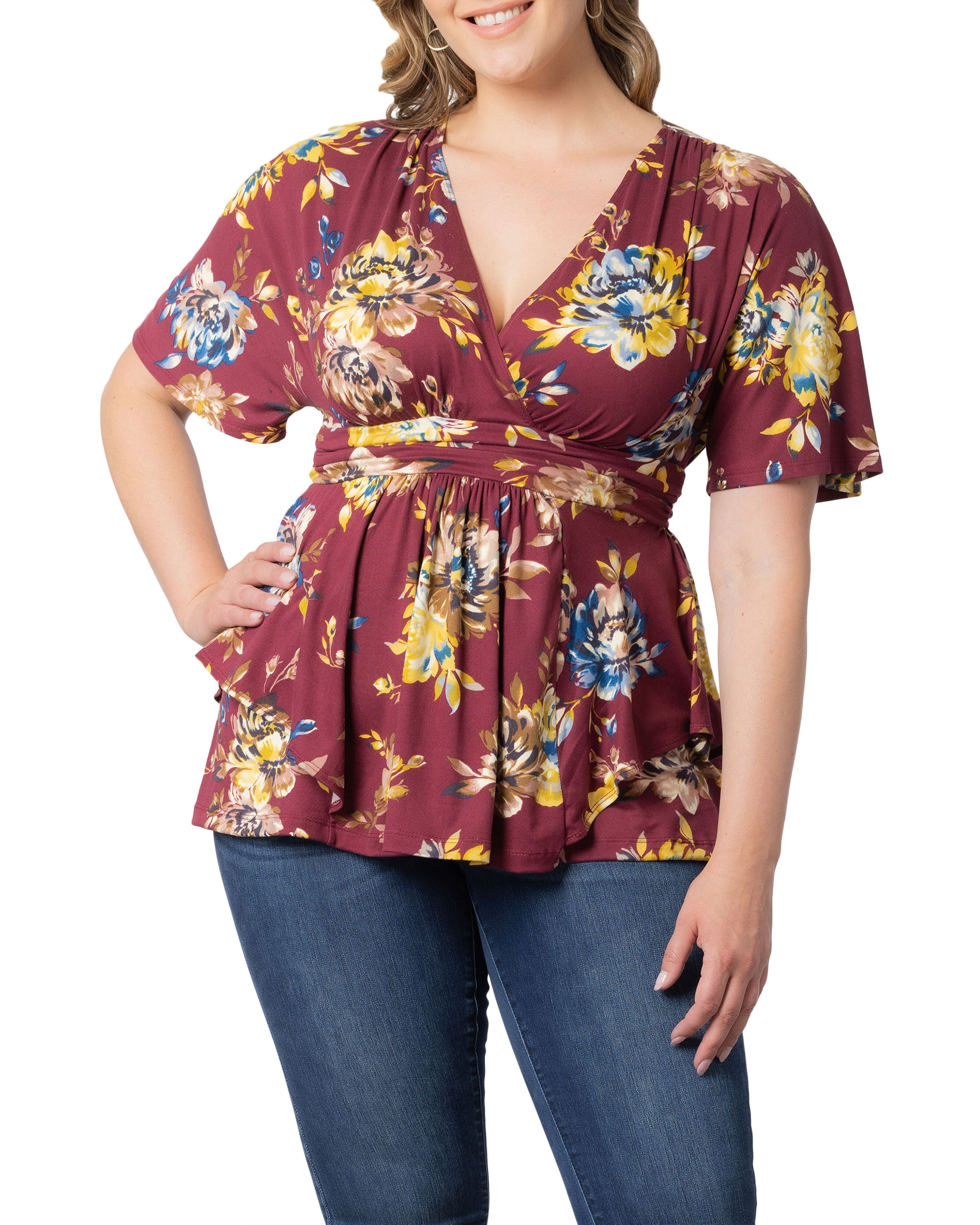 Encore Print Top, BORDEAUX BLOOMS / Burgundy, hi-res image number 0