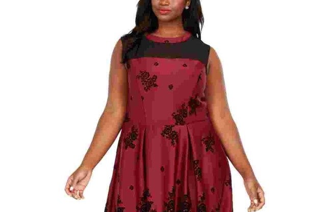 Love Squared Women's Trendy Plus Size Flocked-Velvet Fit & Flare Dress Purple Size 1X, , alternate image number 3