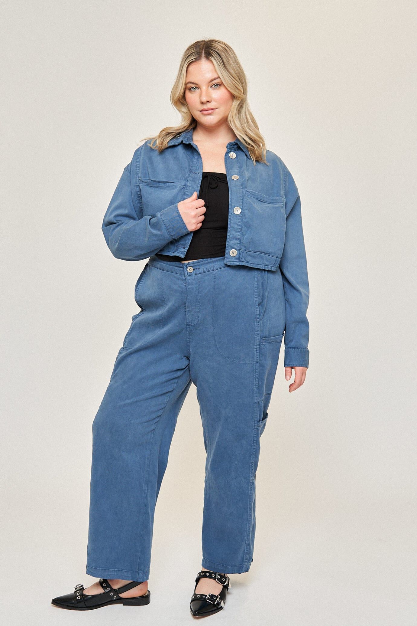 Drew Cotton Tencel Crop Jacket, Slate Blue / Dusty Blue, alternate image number 1