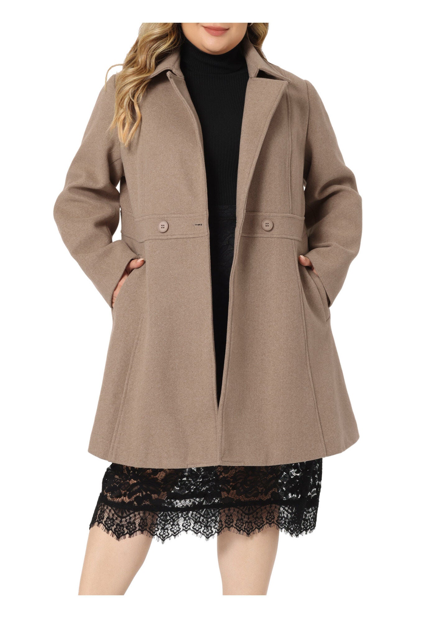 WINTER NOTCHED LAPEL SINGLE BREASTED LONG COAT, Brown / Brown, alternate image number 2