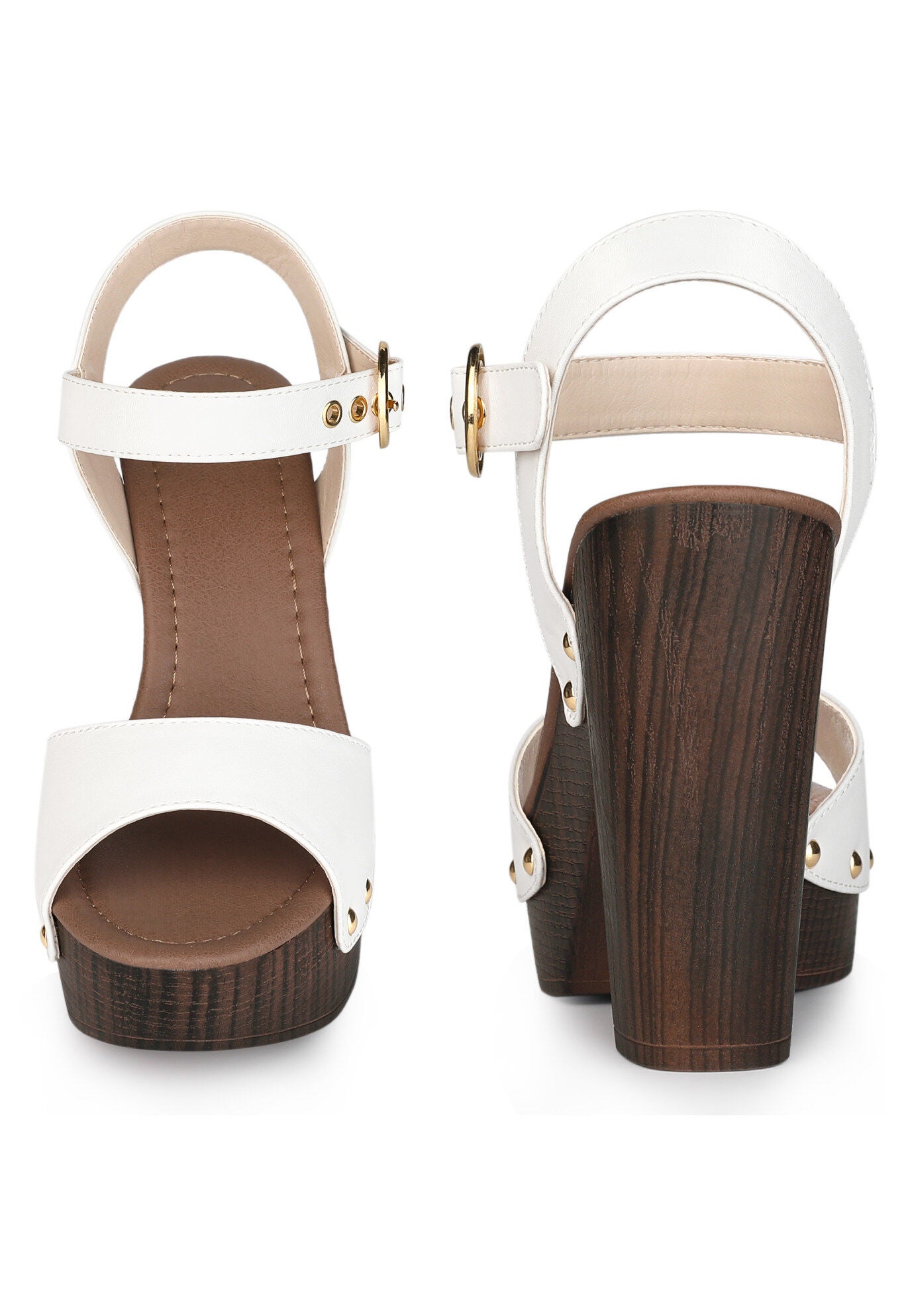 Platform Heels Slingback Chunky High Heel Sandals, White / White, alternate image number 1