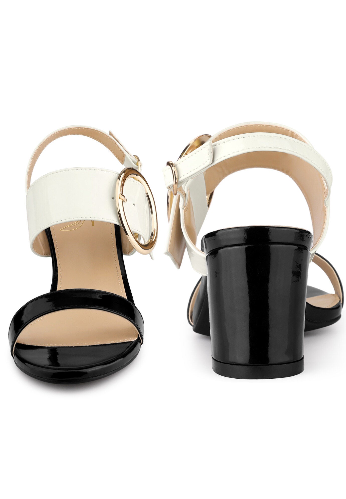 Slingback Buckle Two Straps Chunky Heel Sandals, Black / Black, alternate image number 1