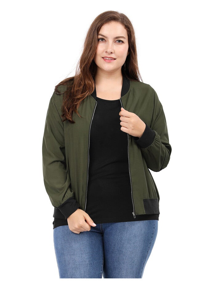 LIGHTWEIGHT ZIP UP QUILTED BOMBER JACKET, Green / Forest Green, alternate image number 3