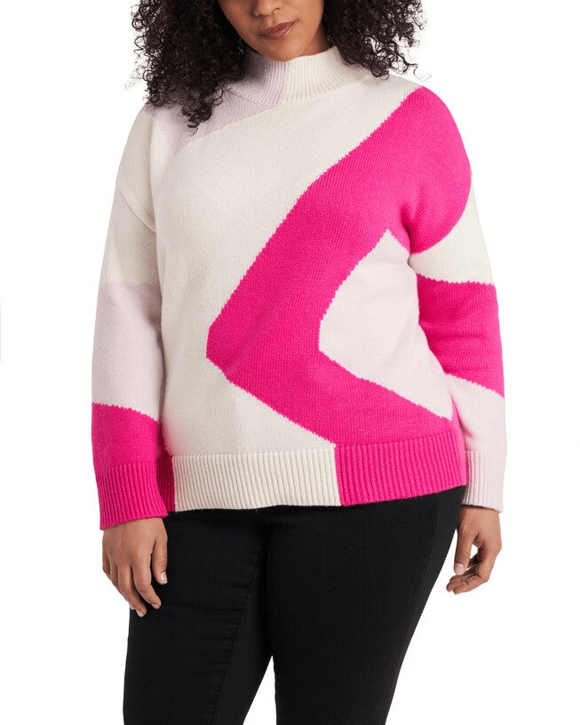 Madison Abstract Mock Neck Sweater, Legacy Pink / Pink, hi-res image number 0