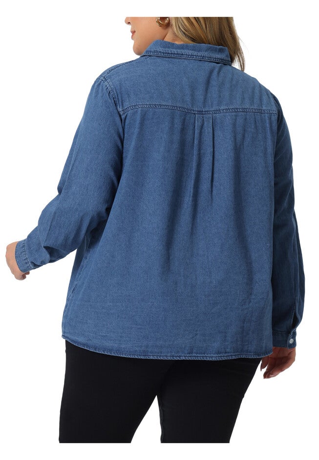 Button Down Denim Shirt Long Sleeve Jean Jacket, Mid Blue / Chambray Denim Medium, alternate image number null