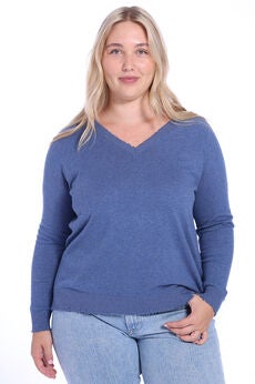 Cotton Cashmere Distressed Long Sleeve V-Neck Sweater