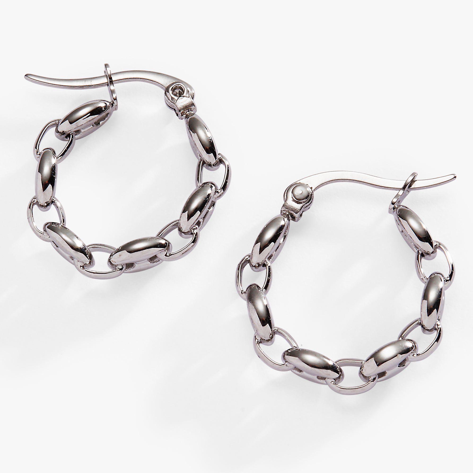 Frozen Mariner Chain Hoop Earrings, Silver / Silver, hi-res image number 0