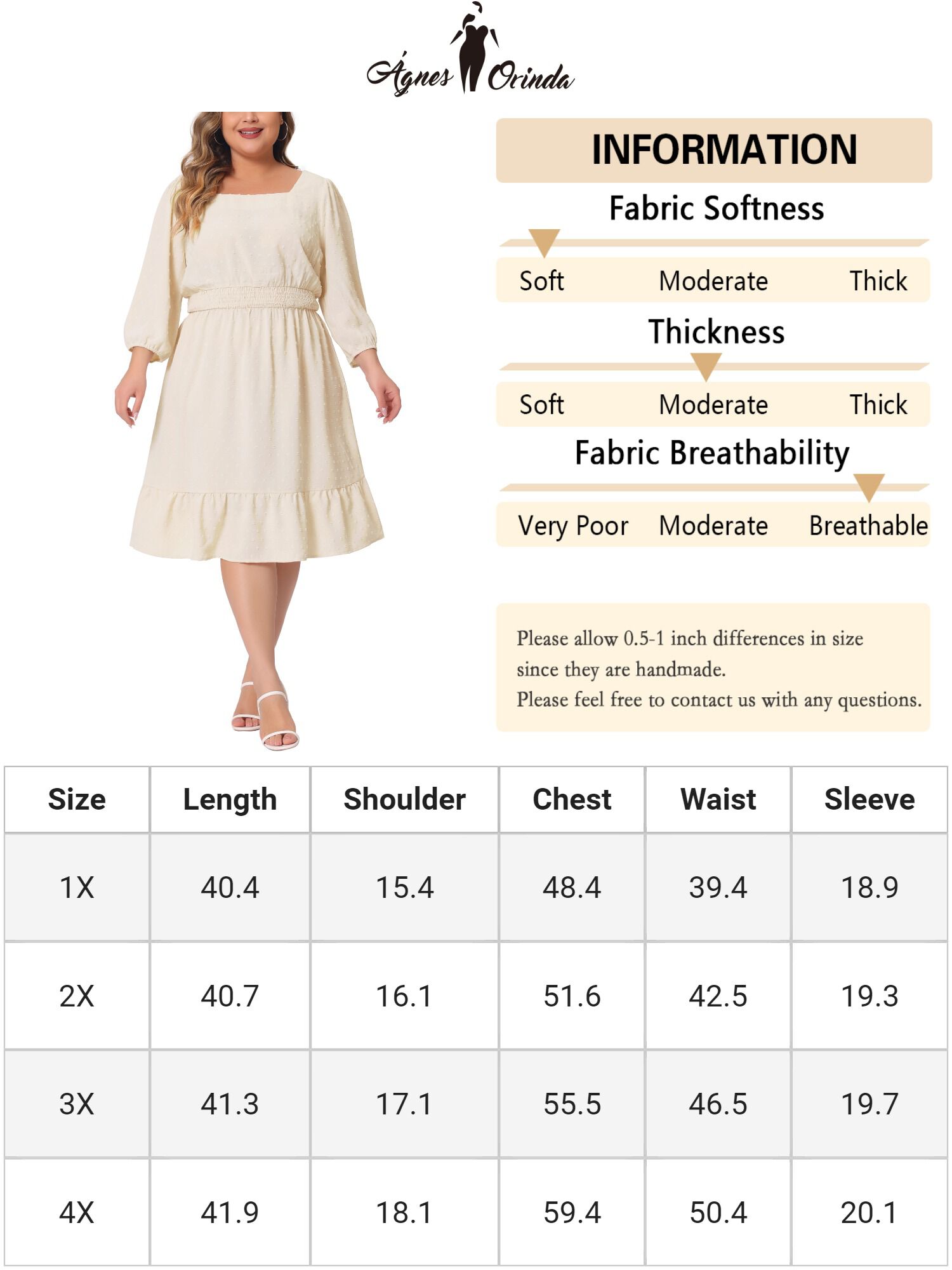 Swiss Dots Bohemian Square Neck Midi Chiffon Dress, Apricot / White, alternate image number 4