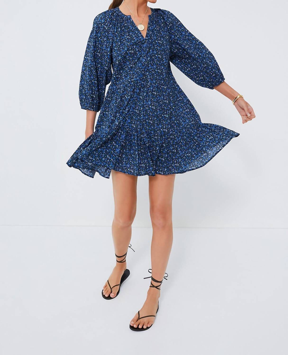 MINI MITTE DRESS IN SPAGLIATO FLORAL BLUE, Spagliato Floral Blue / Navy, alternate image number 3