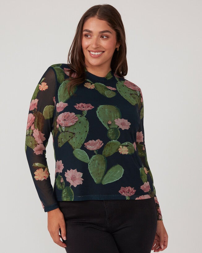 Mezzanine Mesh Top, Print / Navy, alternate image number 1