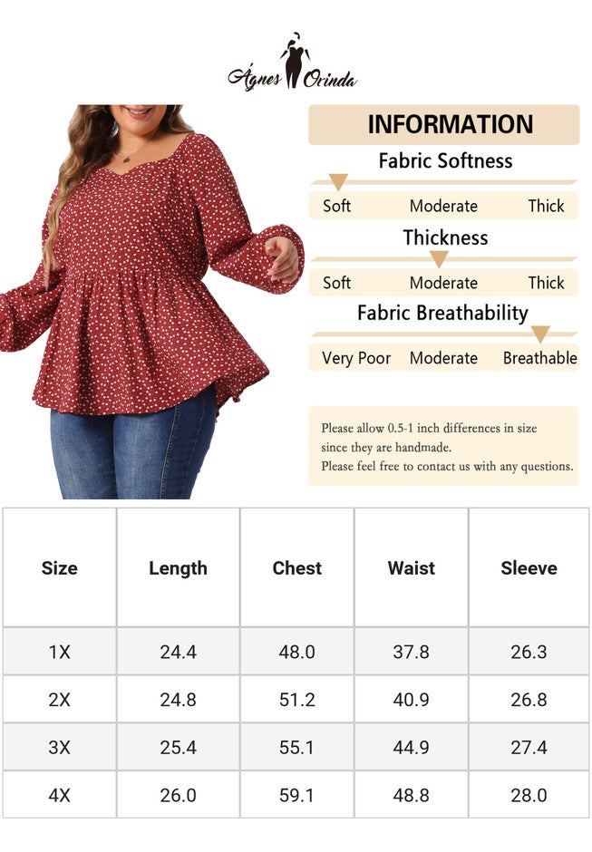 Sweetheart Neck Long Sleeve Printed Peplum Top Blouse, Burgundy / Burgundy, alternate image number 4