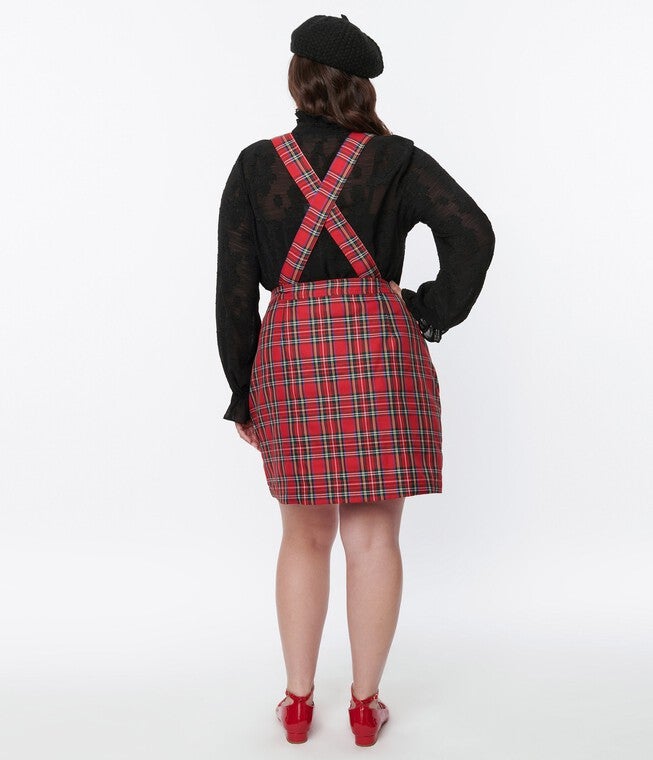 Smak Parlour Red Plaid Pinafore Skirt, Red Plaid / Red, alternate image number 3