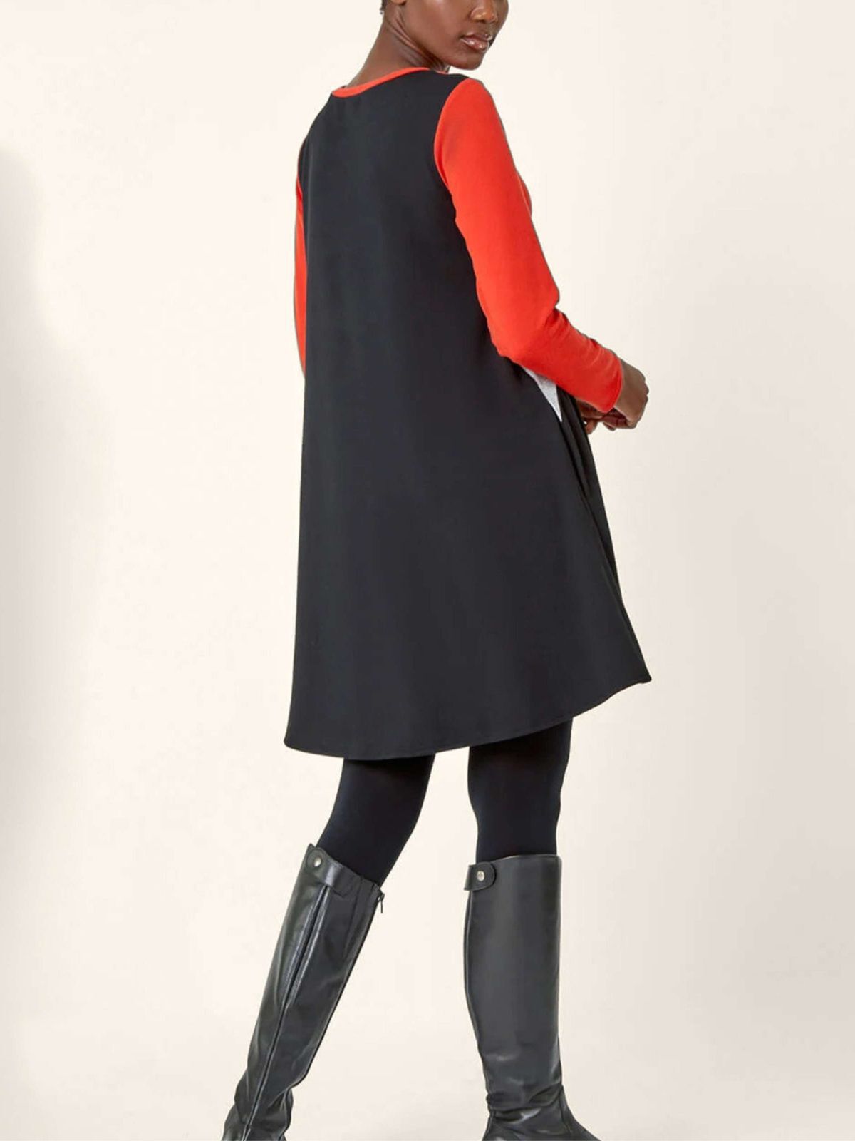 Hannah Dress Round Neck Color Block Print, Black / Black, alternate image number 4