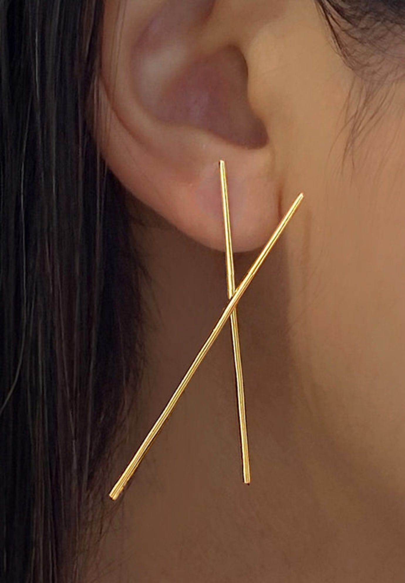 CHOPSTICK Long Earrings, Gold / Gold, alternate image number 4