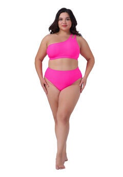High Waisted Bikini Two Piece One Shoulder Keyhole Swimsuit