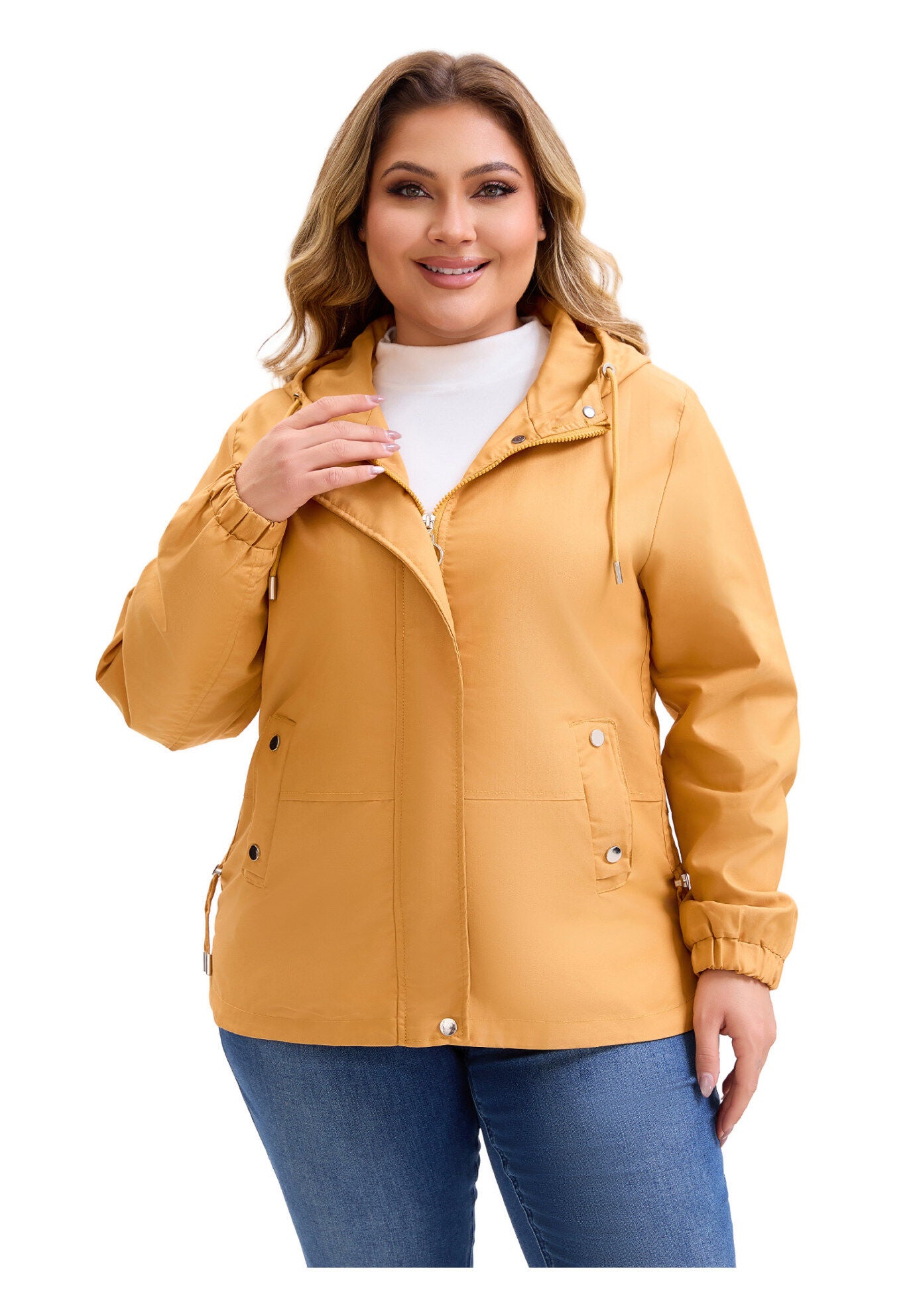 Anorak Zip Up Pockets with Hood Coats Jacket, Yellow / Yellow, alternate image number 2