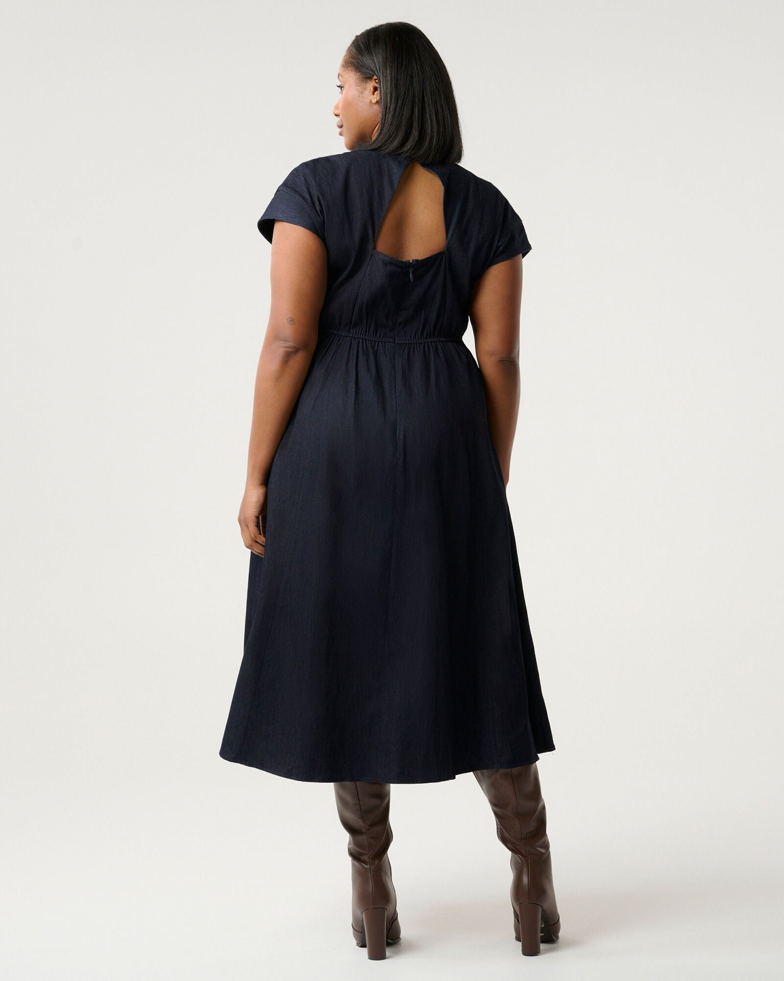Abbie Denim Midi Dress, Indigo Noir / Navy, alternate image number 3