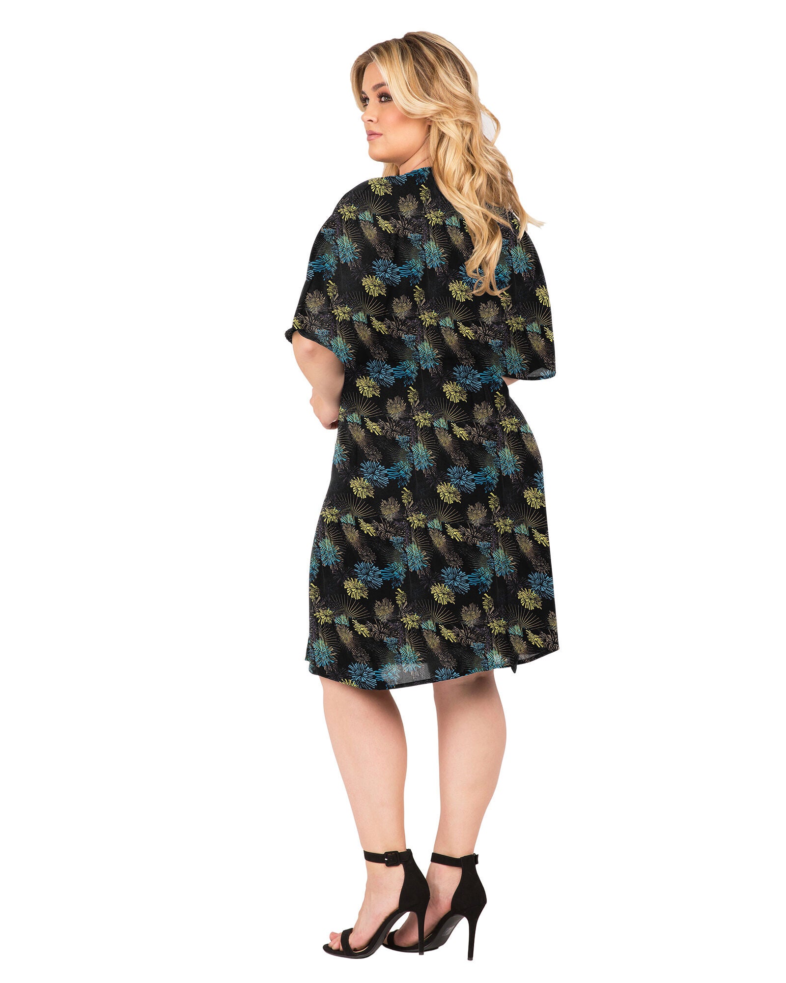 Plus Size Candice V-Neck Kimono Wrap Midi Dress, Smoke Gray No image / Black, alternate image number 2