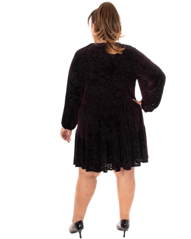 VELVET BURNOUT / SILKY DENIER FULLY LINED DRESS, , alternate image number 7