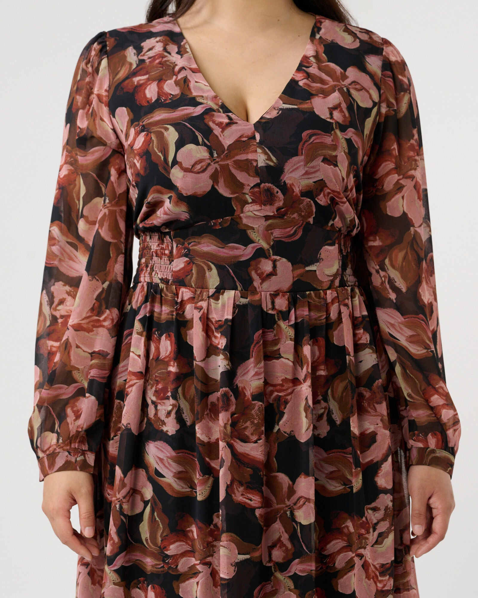 Natalia Floral V-Neck Fit Flare Midi Dress, ChocBlush / Brown, alternate image number 5