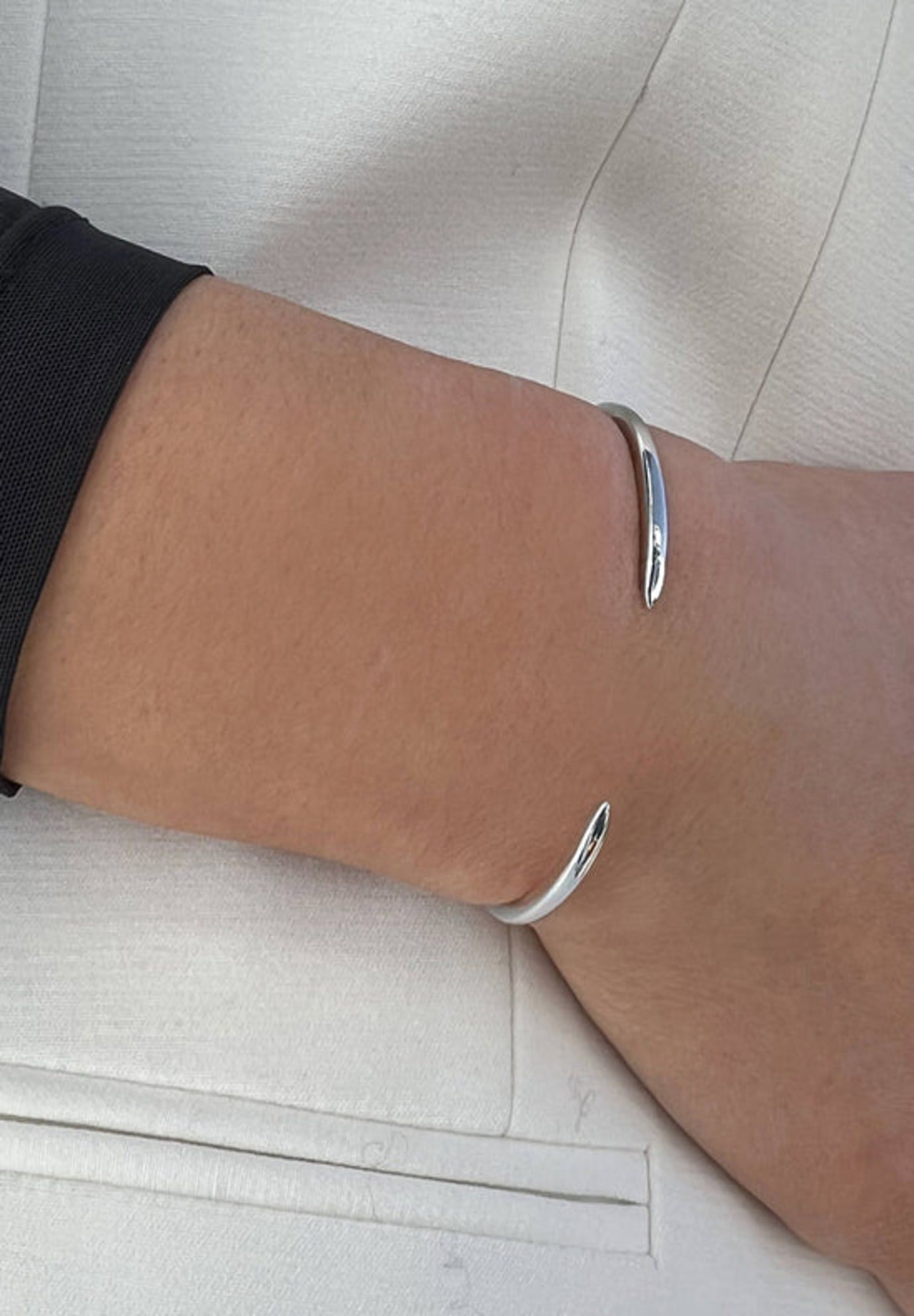 SUCCESS 2-Way Convertible Stacking Cuff Bracelet, Silver / Silver, alternate image number 2