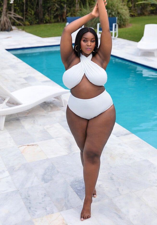 Island Babe Wrap Halter Swim Top, White / White, alternate image number null