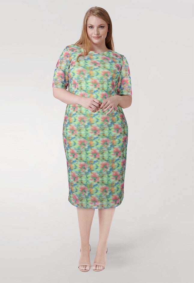 Mesh Midi Sheath Dress, Green / Light Green, hi-res image number null