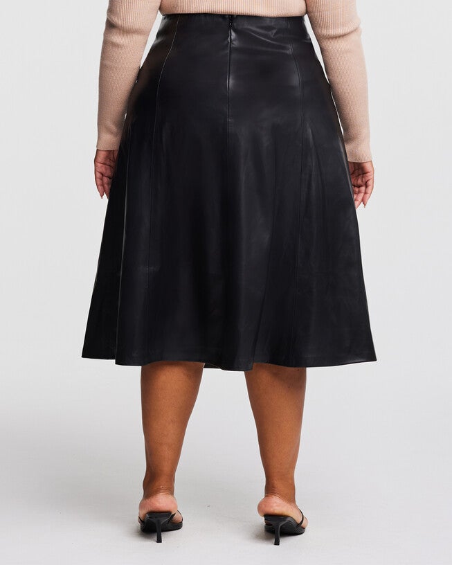 Ashdown PU Vegan Leather Midi Skirt, BLACK / Black, alternate image number null