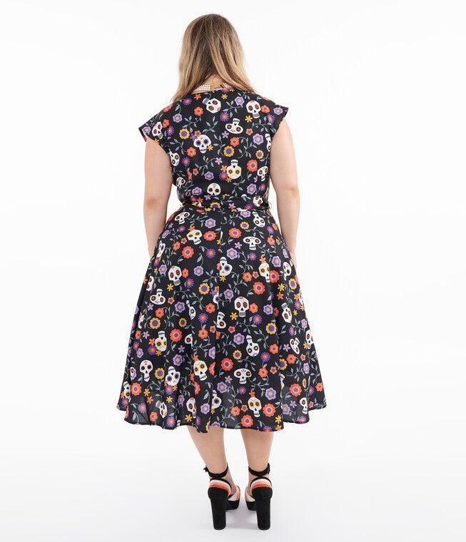 Sugar Skulls Hedda Swing Dress, BlackMulticolor Sugar Skulls / Black, alternate image number 2