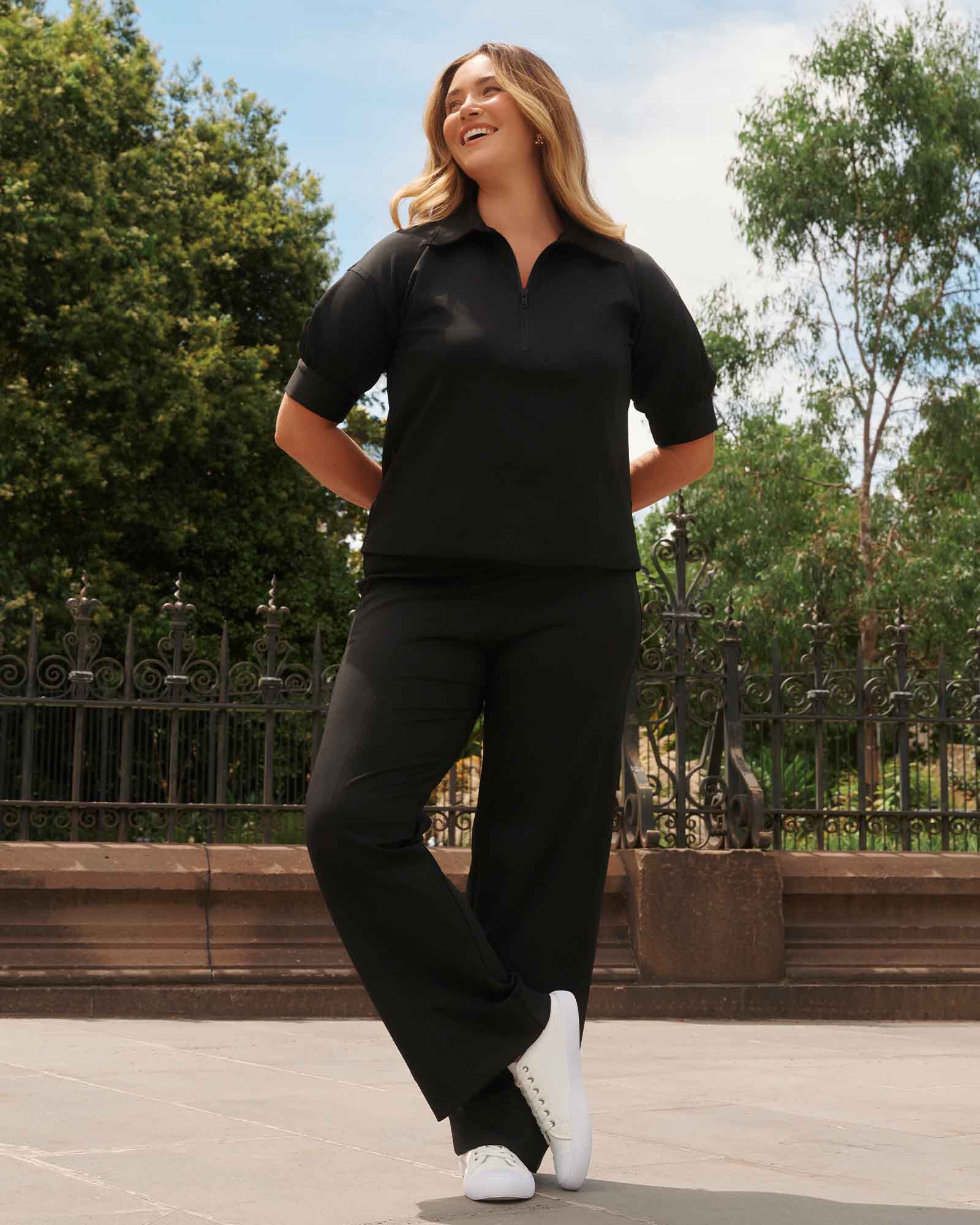 Jolene Short Sleeve Relaxed Top, Black / Black, alternate image number 1