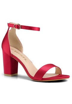 Satin Open Toe Ankle Strap Chunky Heels Sandals
