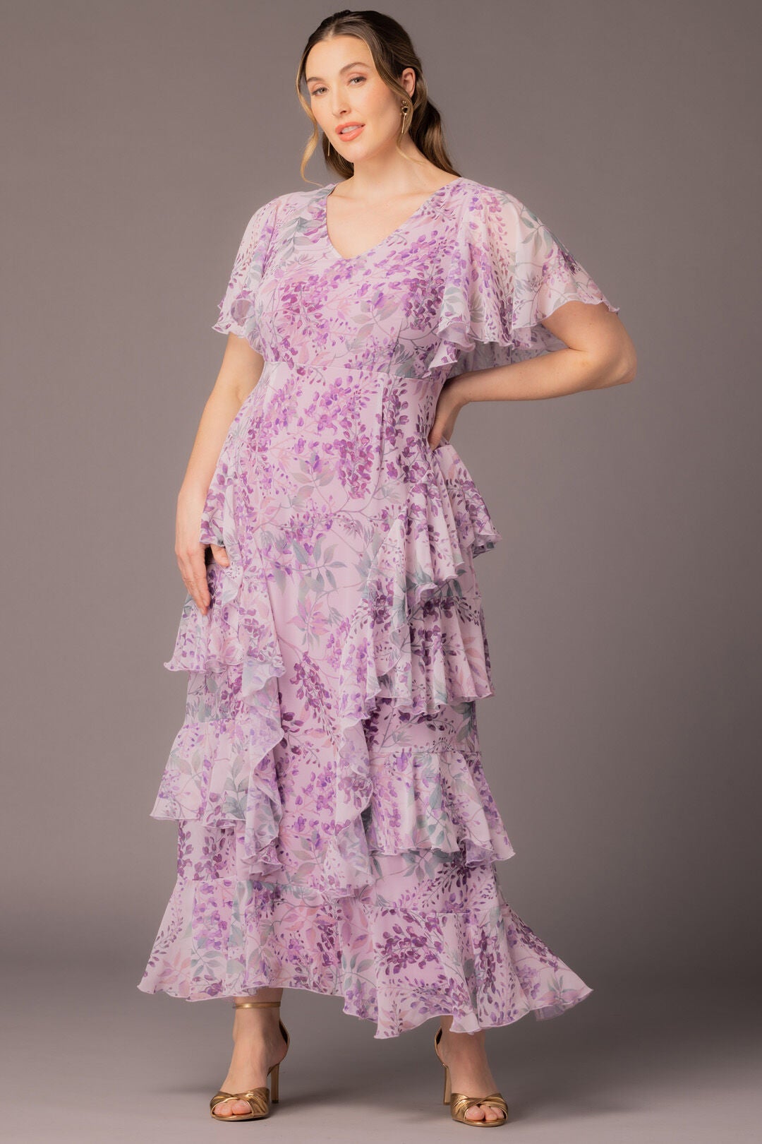 Tour de Flounce Evening Gown, Wisteria Blooms / Lilac, alternate image number 4