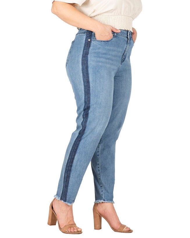 Savannah Plus Size Denim Skinny Jeans With Shadow Leg Stripe, 3215 Shadow / Dark Wash, alternate image number null