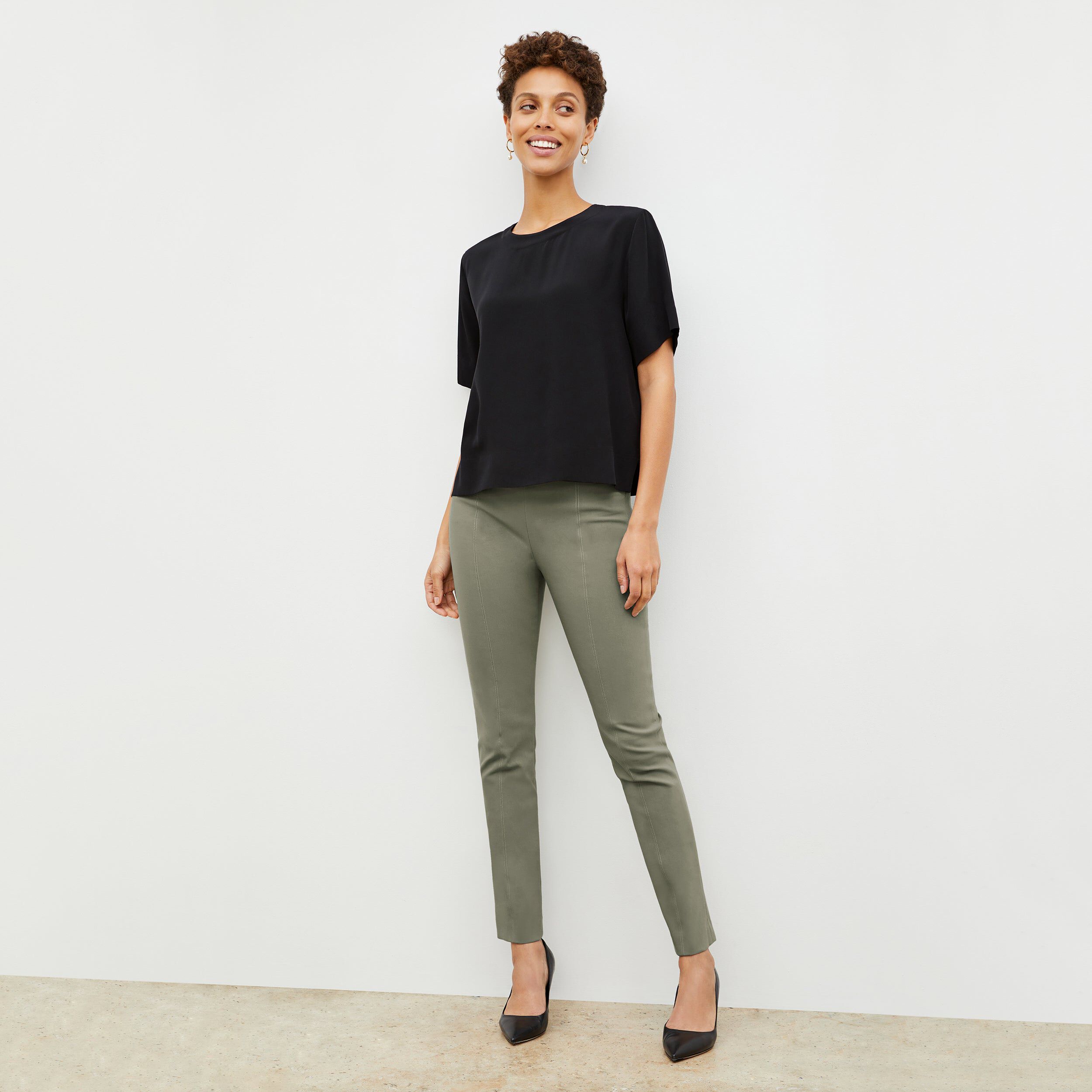 Annika Tee - Washable Silk, Black / Black, alternate image number 2