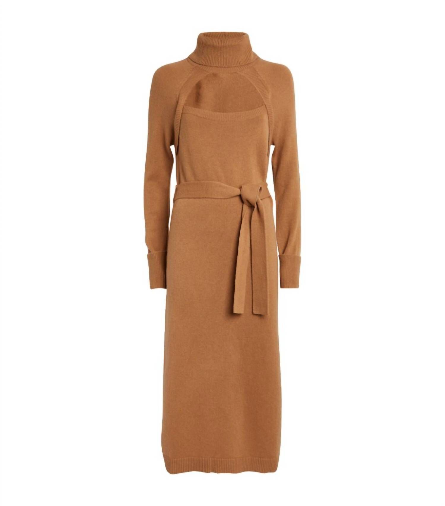 CHERISE CUTOUT SWEATER MIDI DRESS IN TOFFEE, Toffee / Brown, alternate image number 4