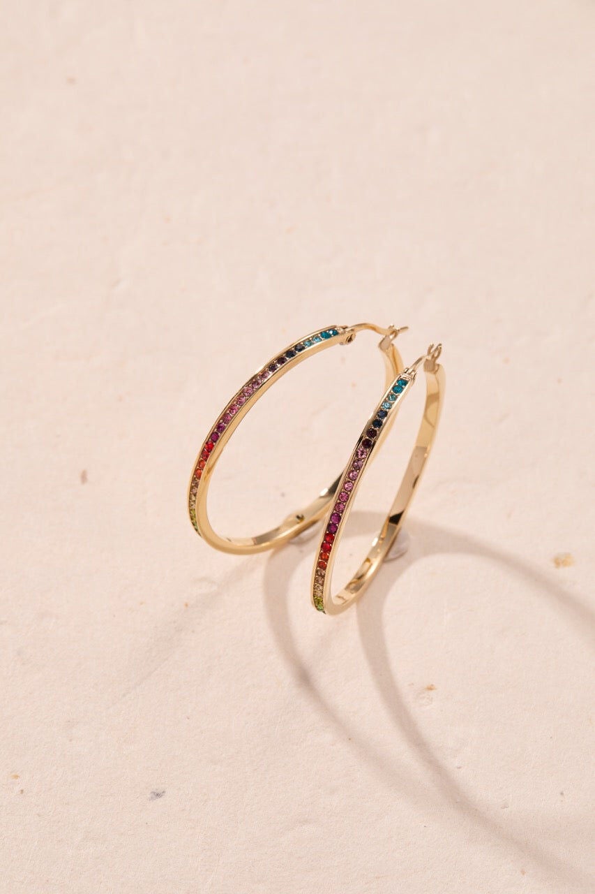 Rainbow Ombre Pave Hoop, Gold / Gold, alternate image number 2