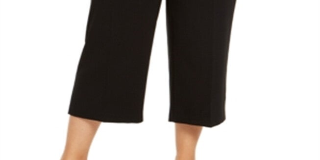 Alfani Women's Belted Hardware Detail Culotte Pants Deep Black 22W, Black / Black, alternate image number null