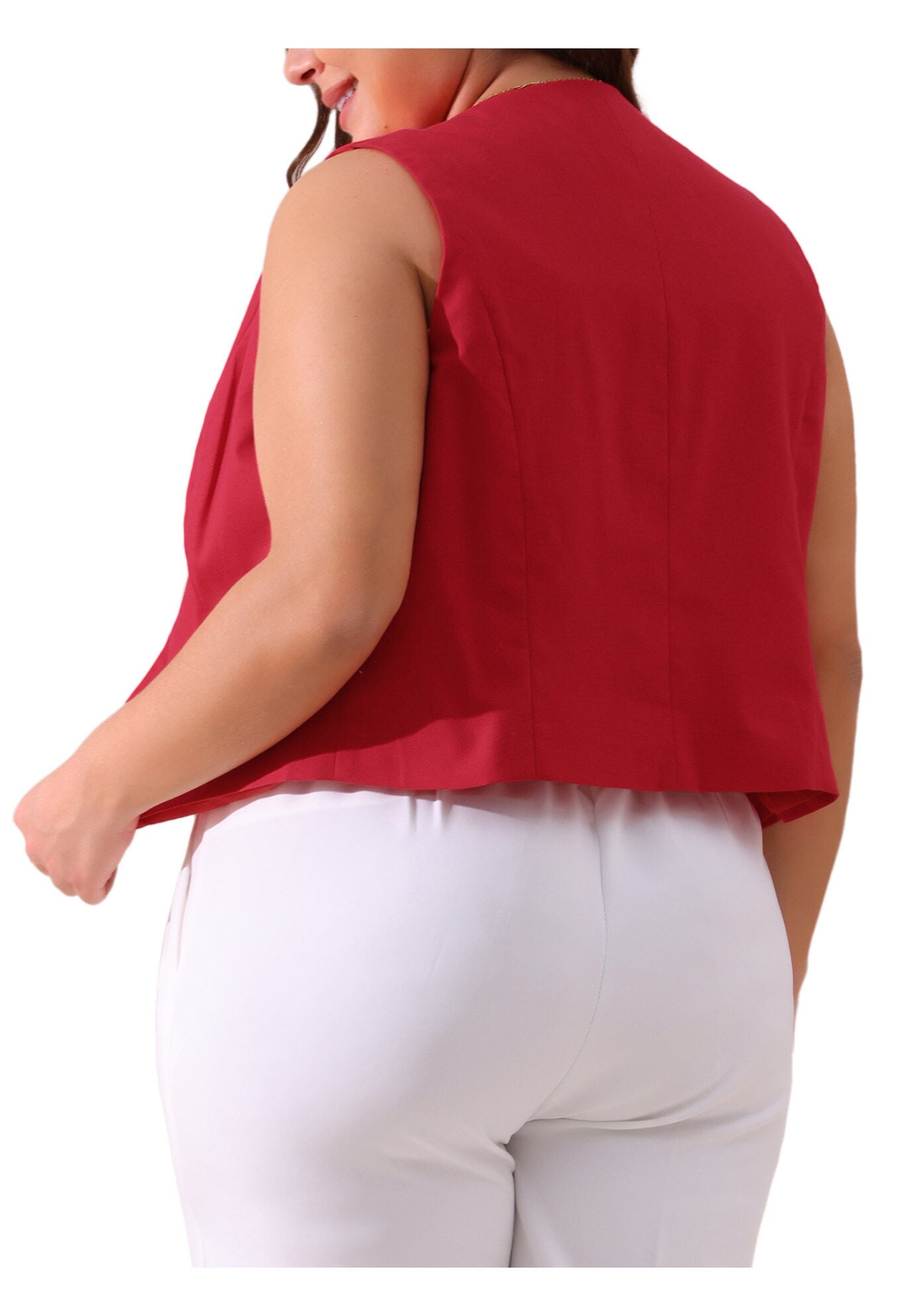 Linen Waistcoat Sleeveless Lined Vest Jacket, Red / Red, alternate image number 3