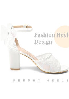 Lace Open Toe Bow Ankle Strap Block Heel Sandals