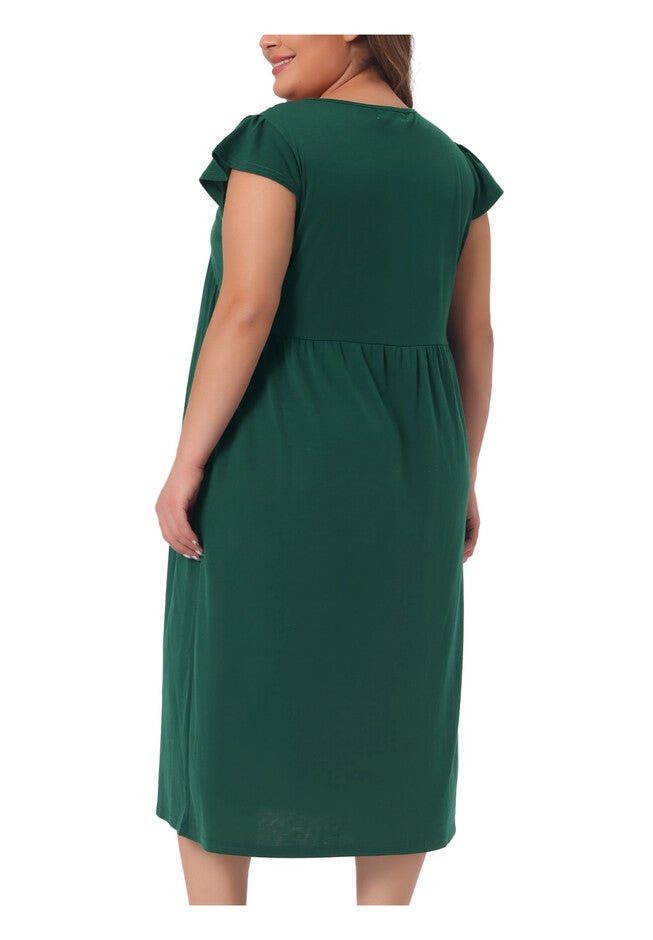 Lace V Neck Front Slits Short Sleeves Sleepwear Dress, Dark Green / Forest Green, alternate image number 3