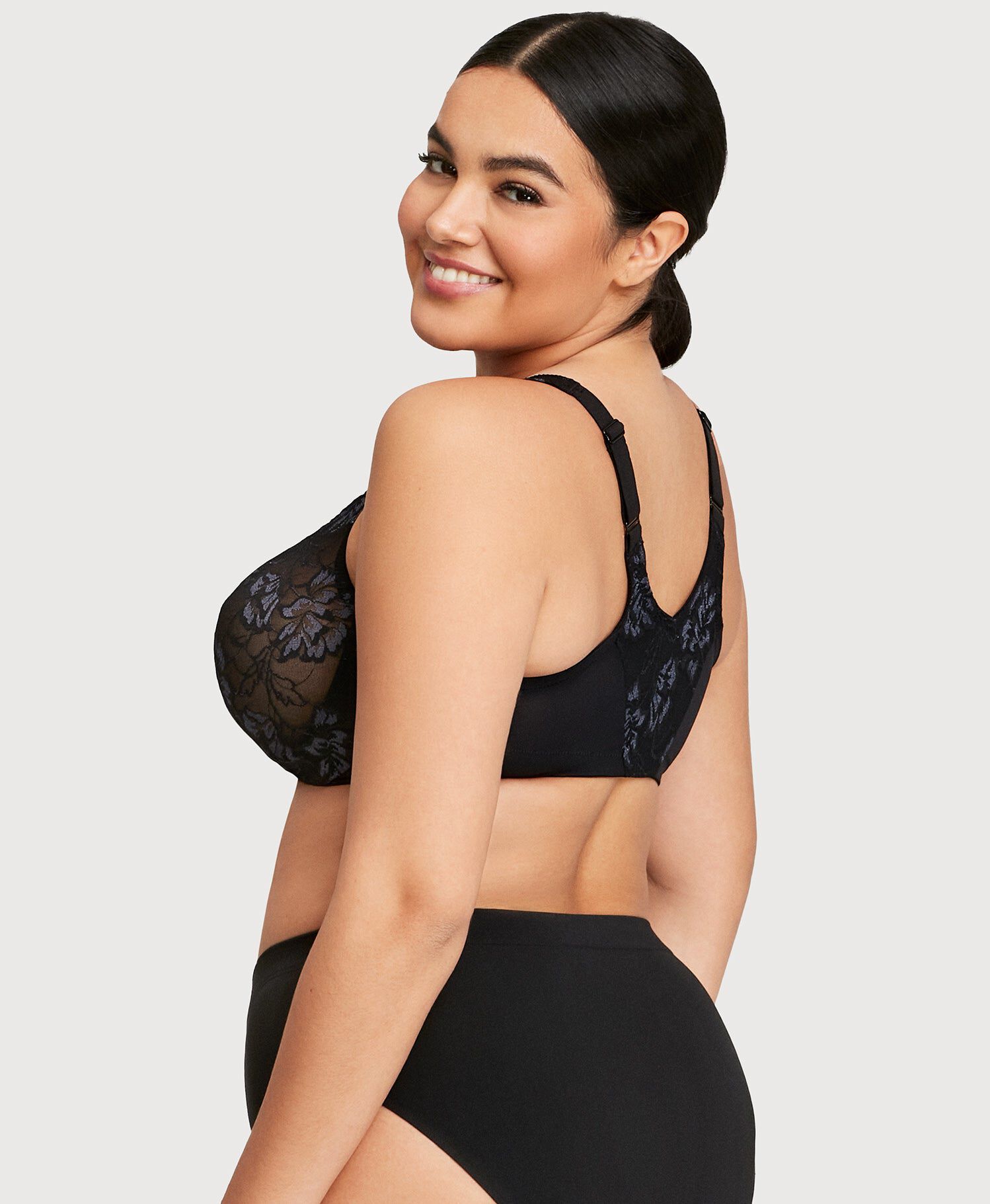 Lacey T-Back Front-Closure WonderWire Bra, Black / Black, alternate image number 1