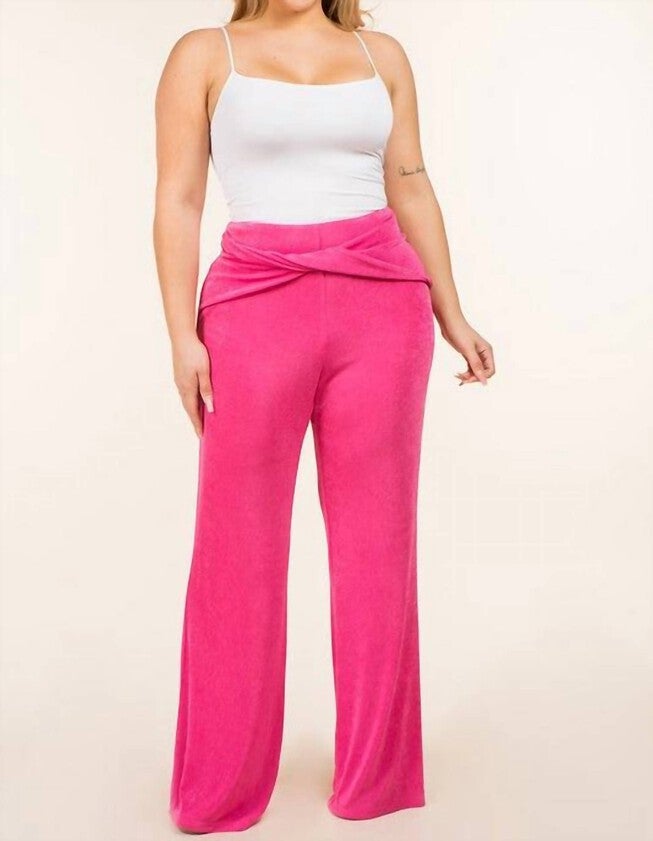 DRAPE KNOT DETAILED SLINKY WIDE PANTS IN PINK, Pink / Pink, hi-res image number 0