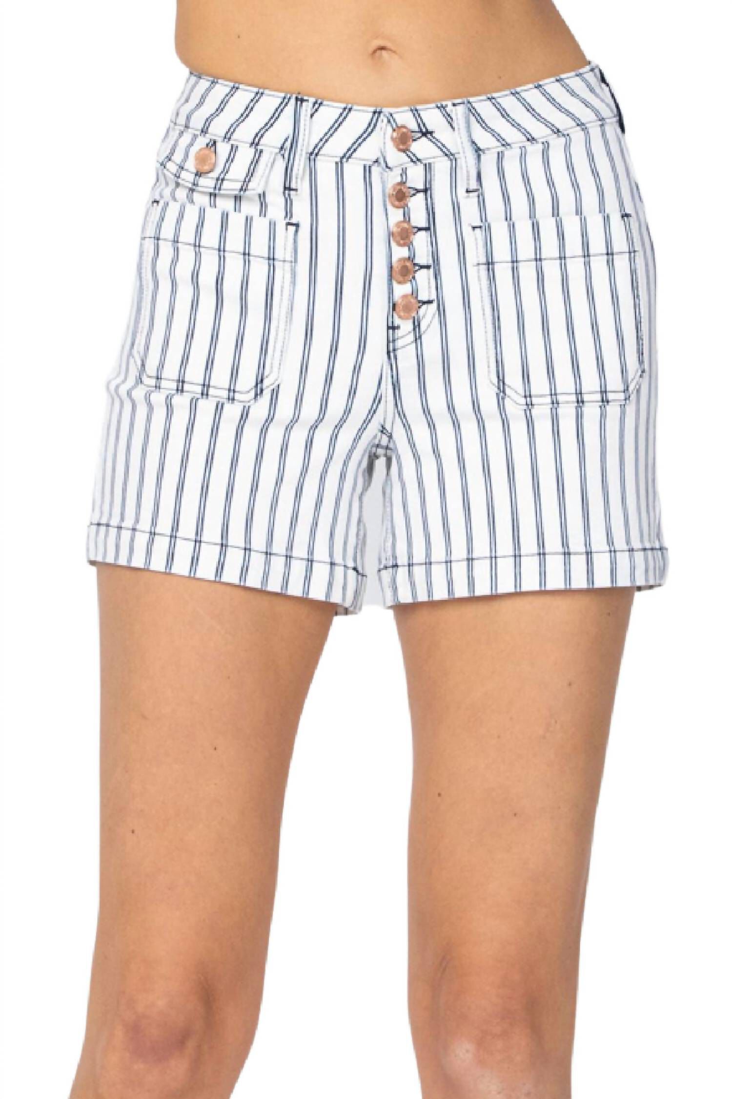 Stripe Patch Pocket High Waist Shorts In Multi, Multi / Light Blue, hi-res image number 0