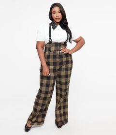 1930s Black & Orange Plaid Thelma Suspender Pants