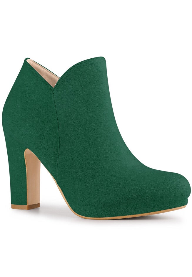 Platform Round Toe Chunky Heels Ankle Boots, Green / Forest Green, hi-res image number 0