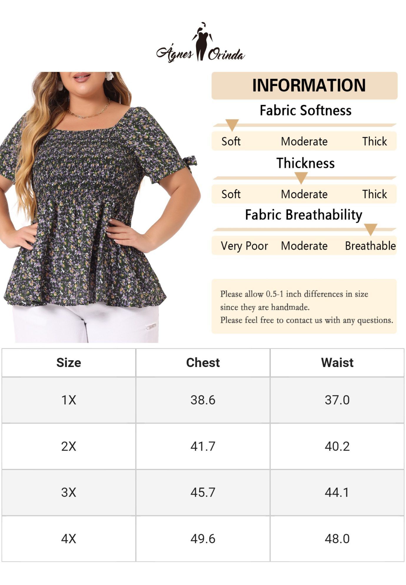 Summer Square Neck Smocked Bow Tie Short Sleeve Peplum Blouse, Black Purple / Purple, alternate image number 4