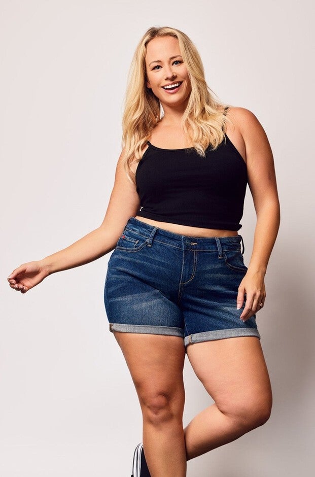 Slink Jeans Womens Denim Rolled Shorts, Addison / Medium Wash, hi-res image number null