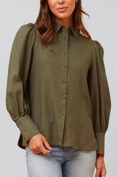 Maxine Shirt Fitted Long Puffy Sleeves Solid